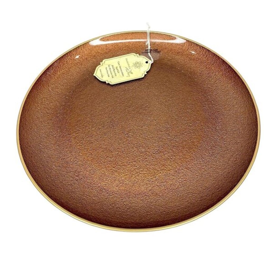 Turkish Glass 4 Charger Plates Set Brown Bronze Textured Gold Rim 13" NWT